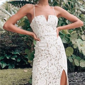 Lulu’s Amazing Allure White Crochet Lace Bodycon Midi Dress XS
